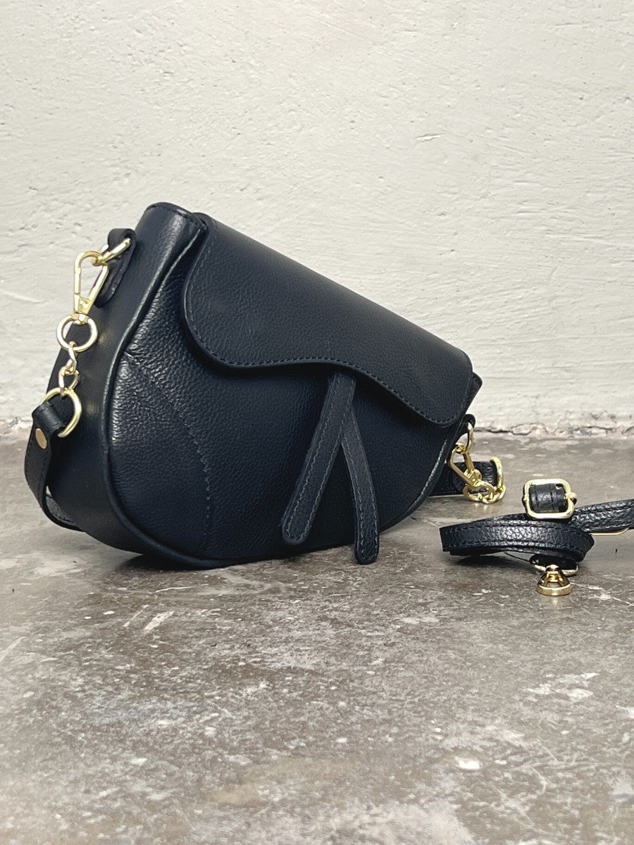 Black leather saddle bag on sale